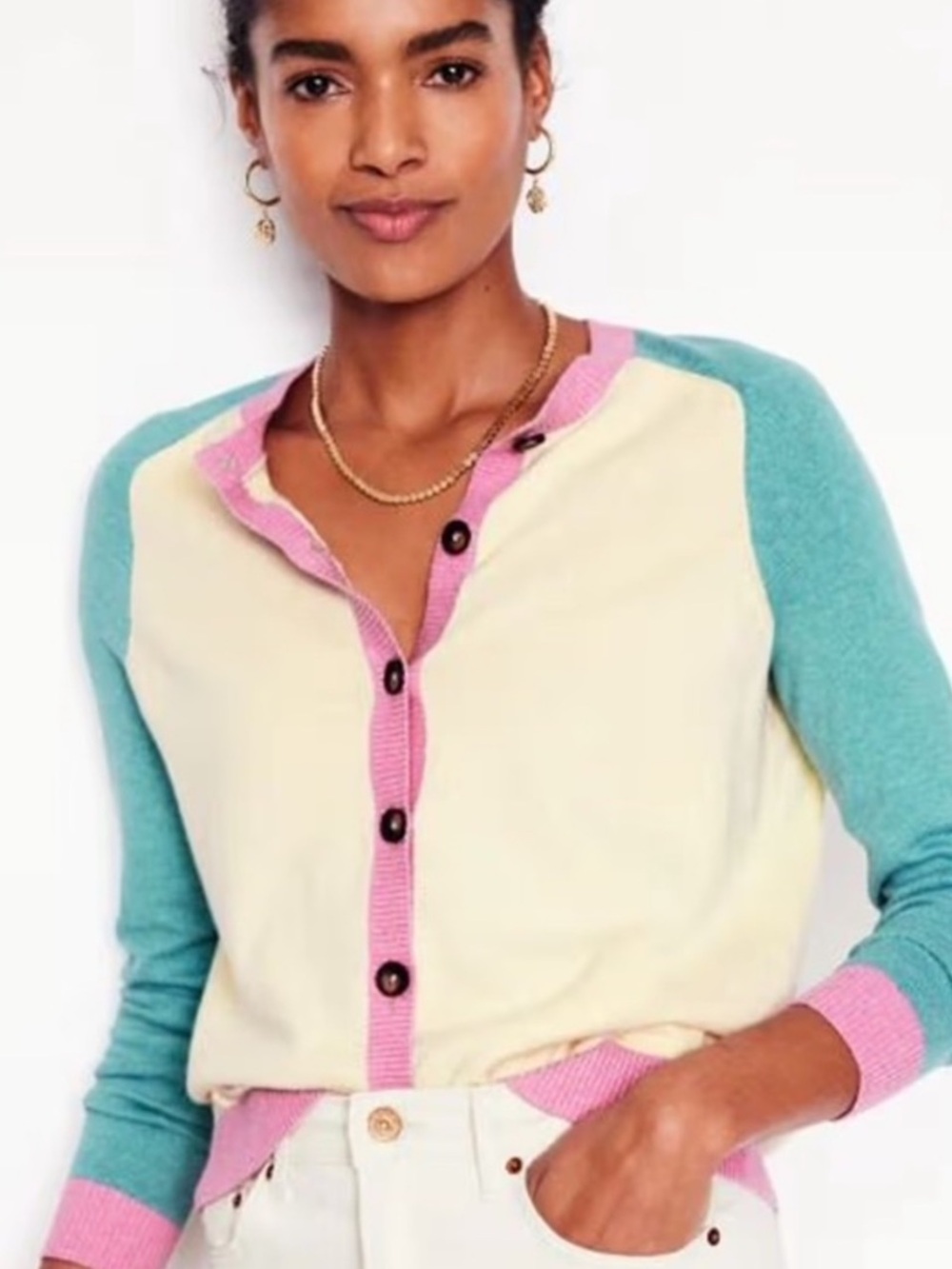 Boden Meg Saddle Sleeve Cardigan Cotton/Cashmere Raglan Sleeves - Picture 1 of 6